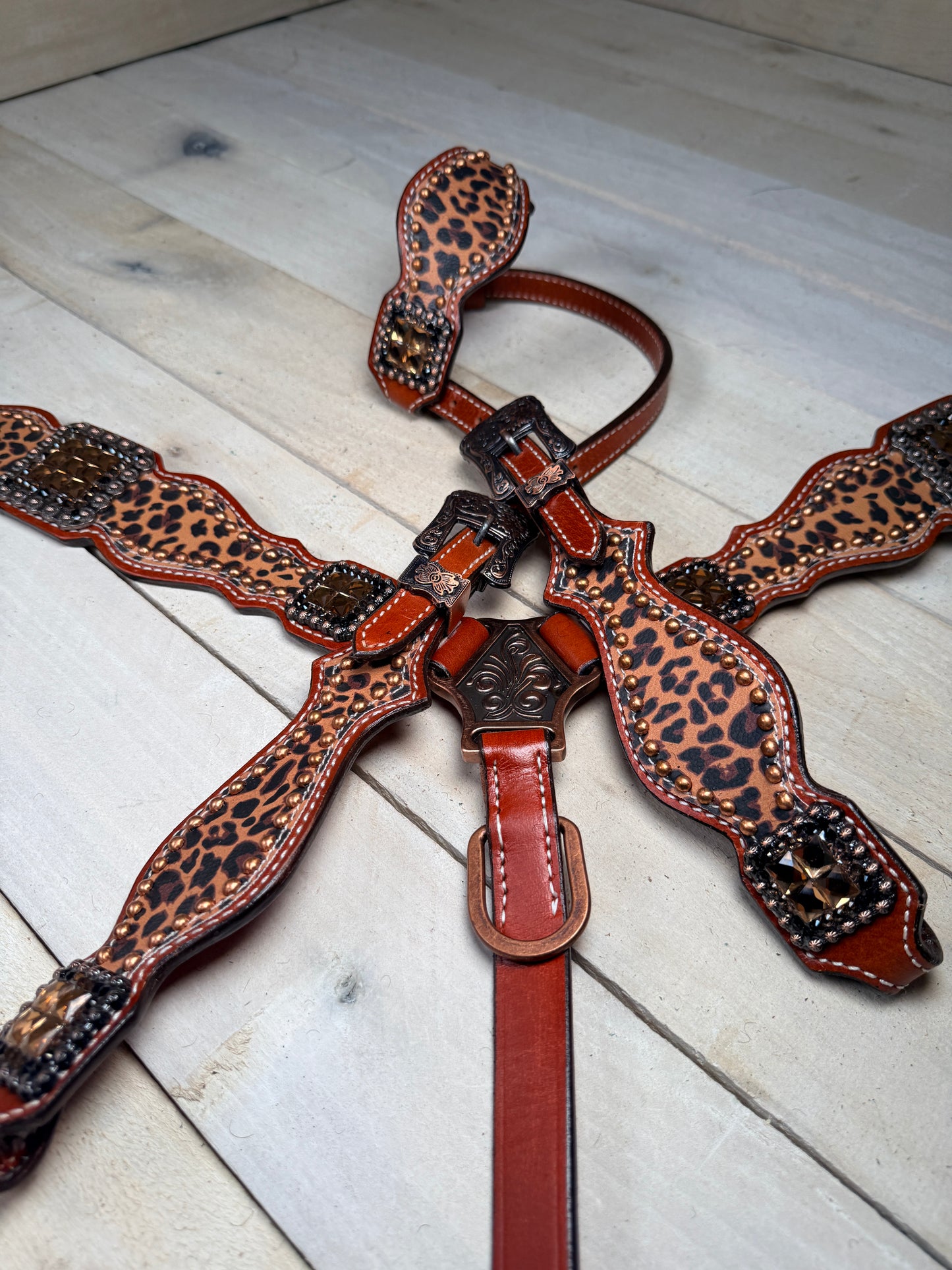 Cheetah Print Crystal Concho Tack Set