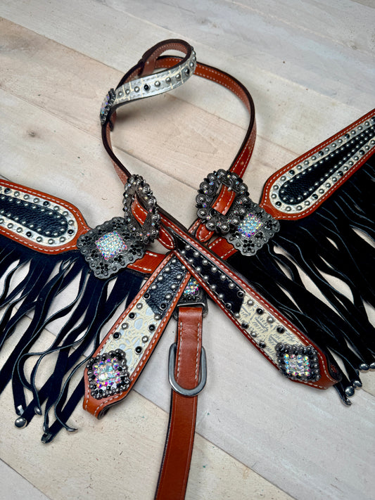 Stingray Black Fringe and Silver Studded Tack Set