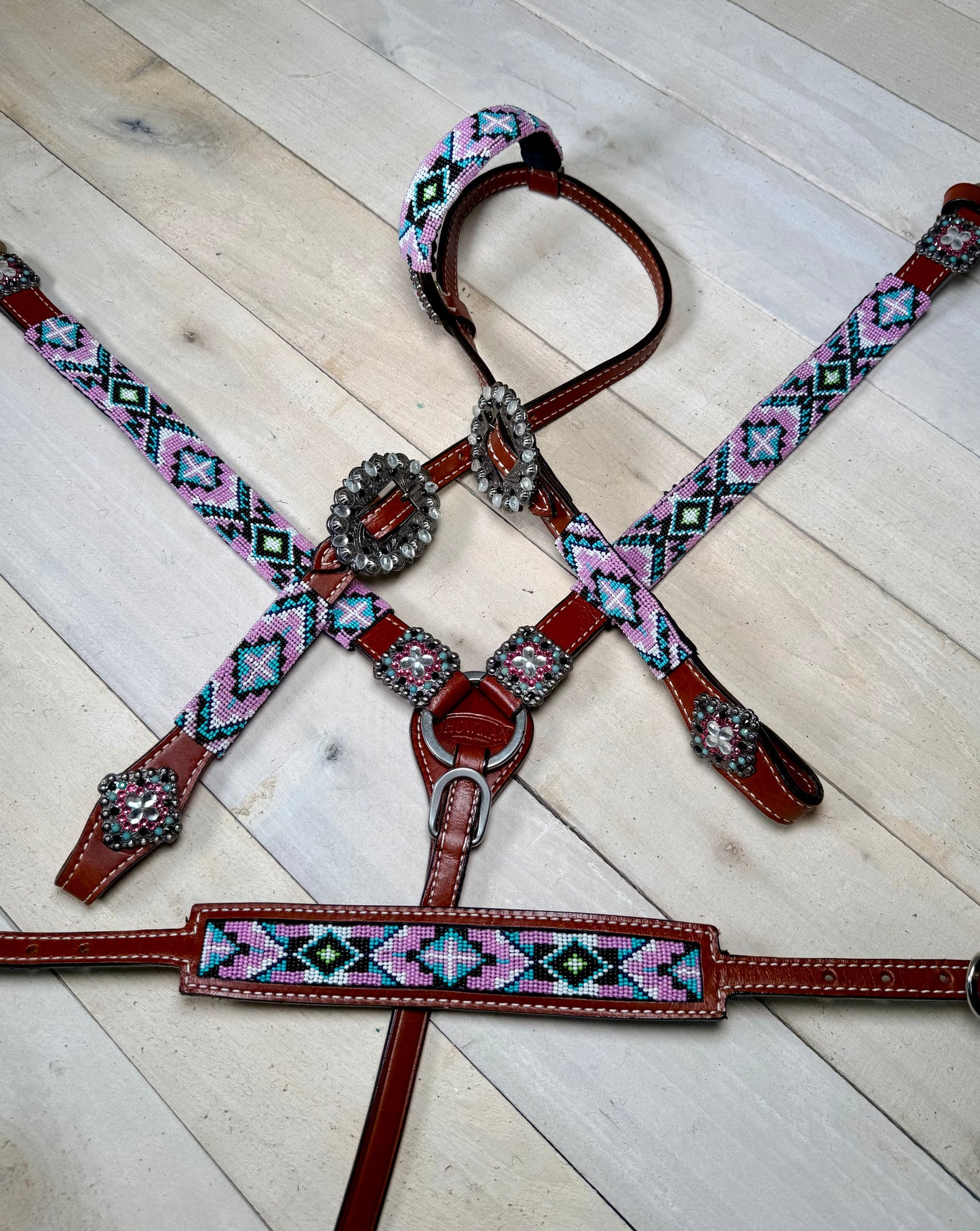Pastel Lavender, Pink and Turquoise Beaded Wither Strap
