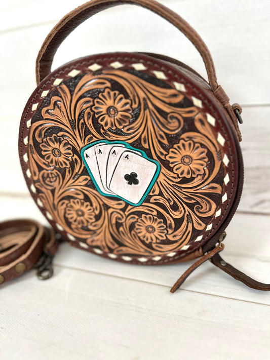 Vegas Aces Leather Tooled Canteen Bag