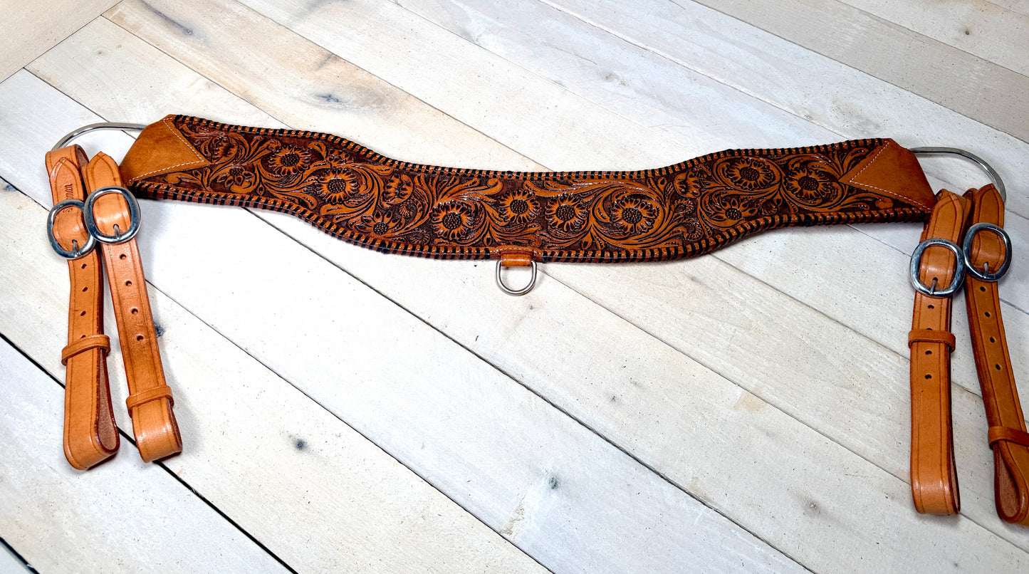 Floral Tooled Black Whipstitch Tripping Collar