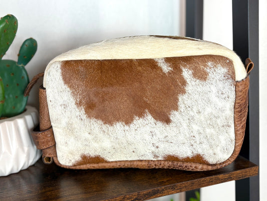 Western Cowhide Leather Handle Shaving and Cosmetic Bag