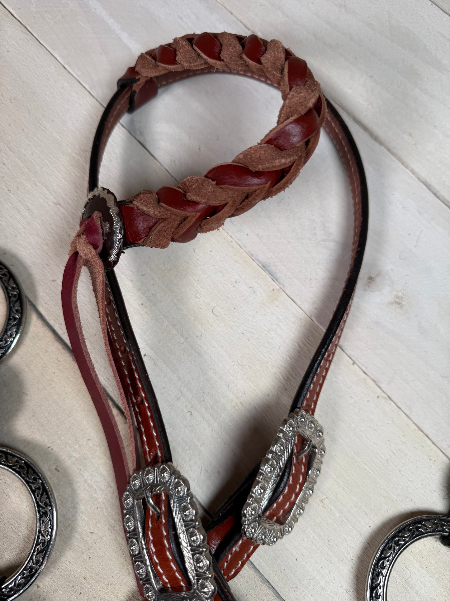 Leather Tassel Silver Concho and Ring Tack Set