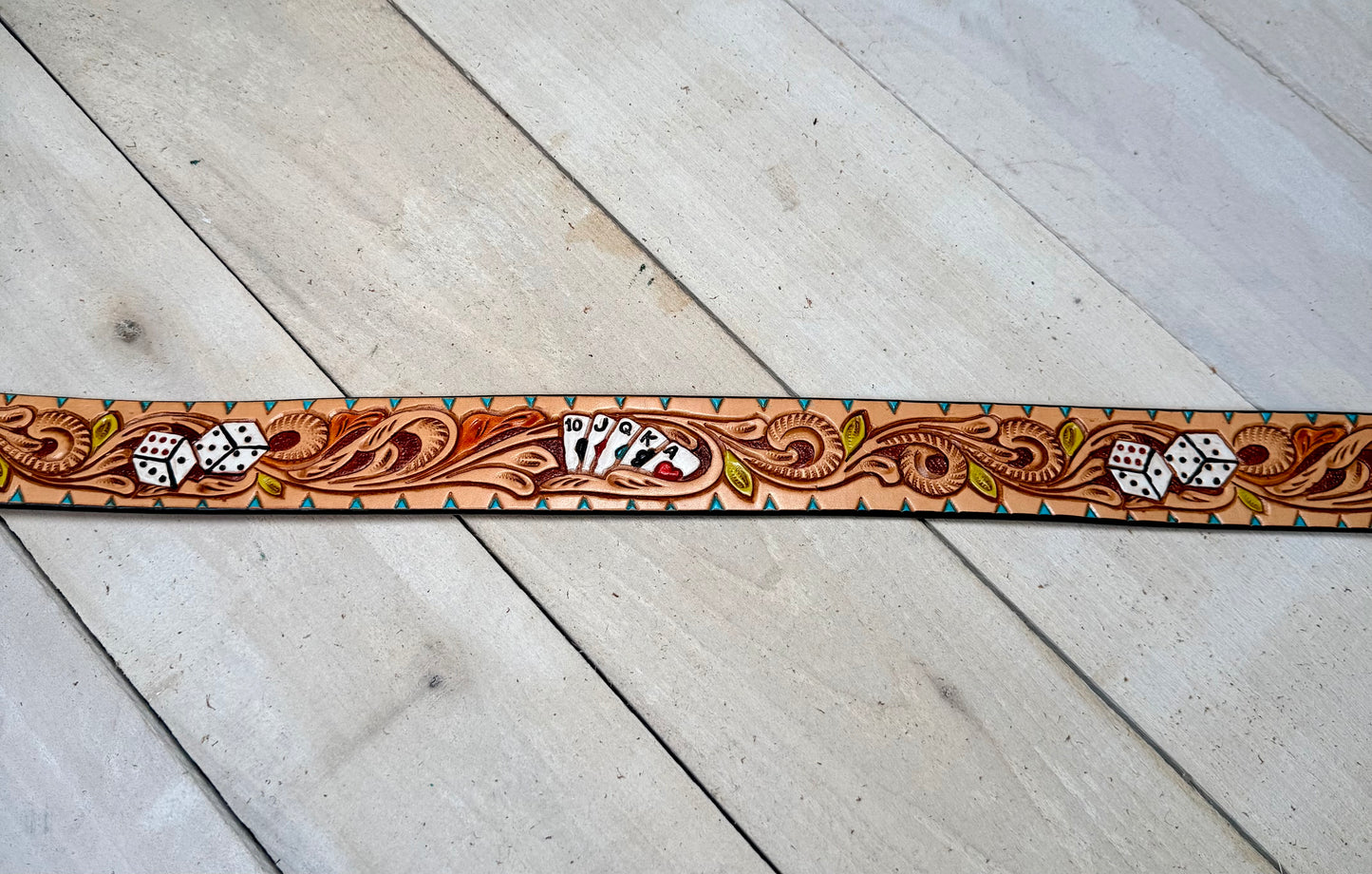 Vegas Leather Tooled Turquoise Accent Woman’s Belt