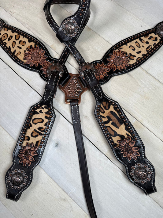 Sunflower Hair-on Cheetah Barrel Racer Concho Tack Set