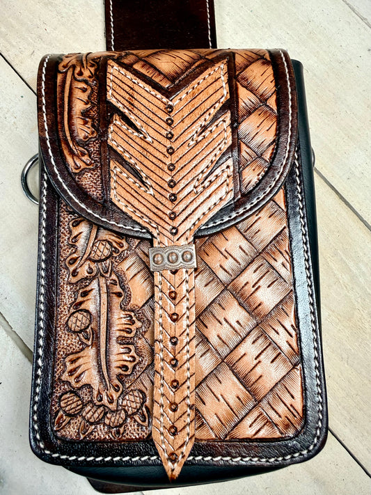 Basketweave Chevron Tooled Saddle Bag