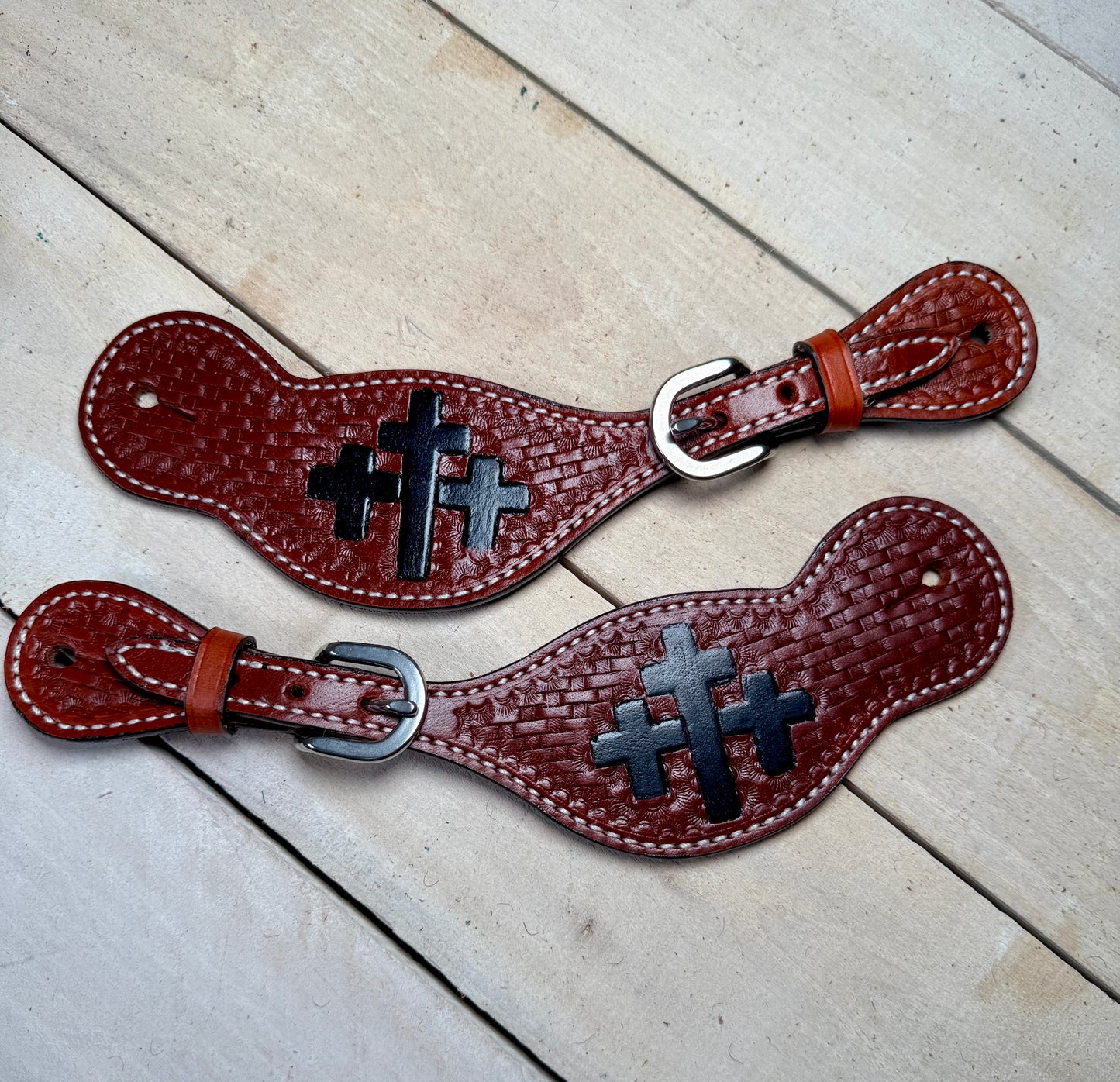 Cross Basketweave Brown Spur Straps