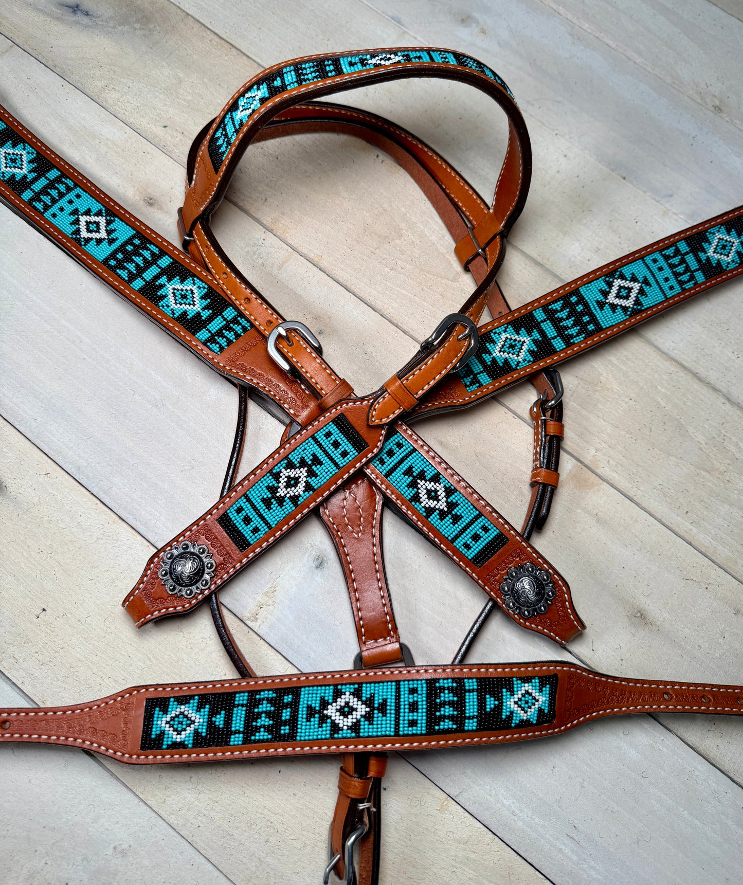 Turquoise and Black Beaded Wither Strap