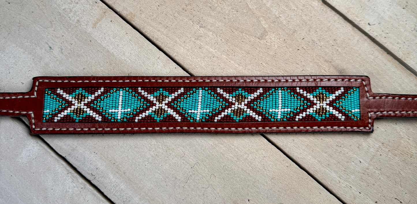 Teal and Brown Cross Beaded Wither Strap
