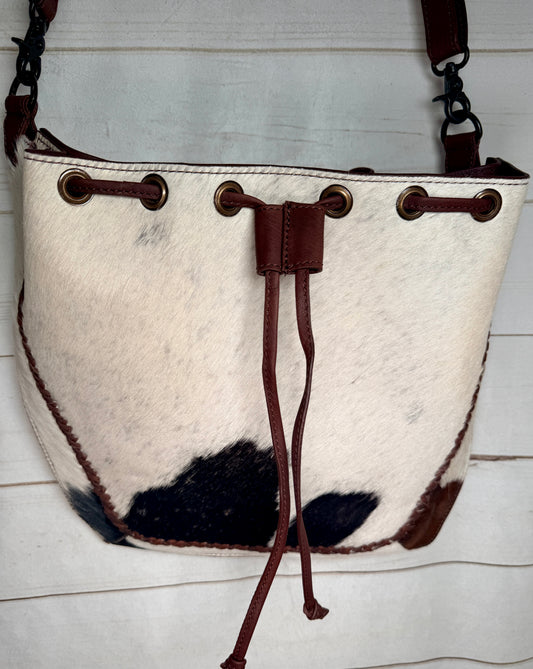 Hide and Leather Bucket Hobo Bag