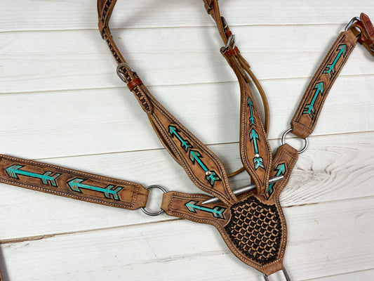 Tooled Hand painted Arrows - Gladiator Style Leather Tack Set