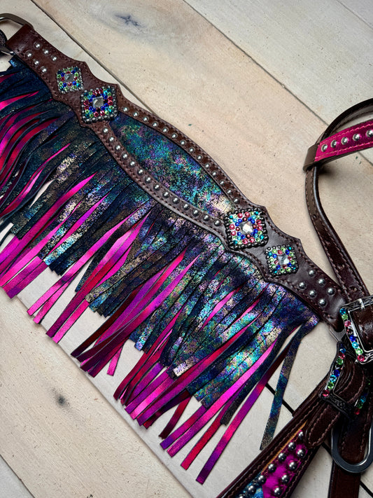 Rainbow Metallic Pink Tassel Tack Set