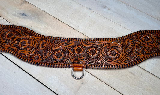 Floral Tooled Black Whipstitch Tripping Collar
