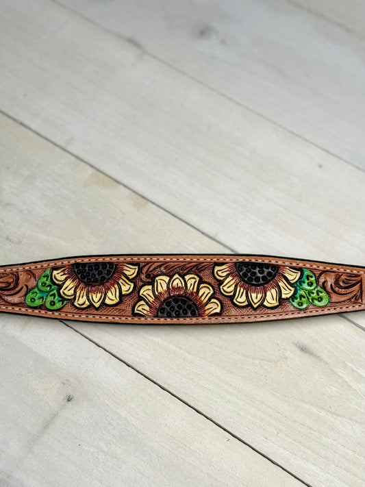 Sunflower Cactus Painted Leather Wither Strap