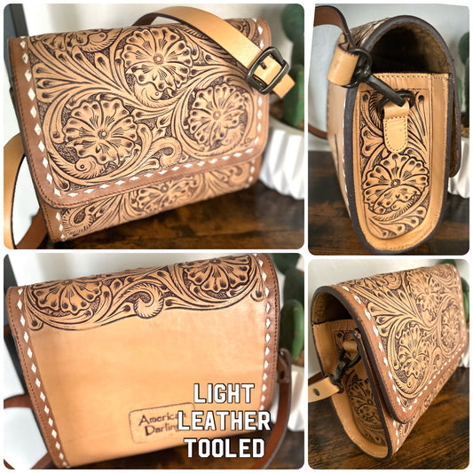 Tooled Leather Clutch Crossbody Purse