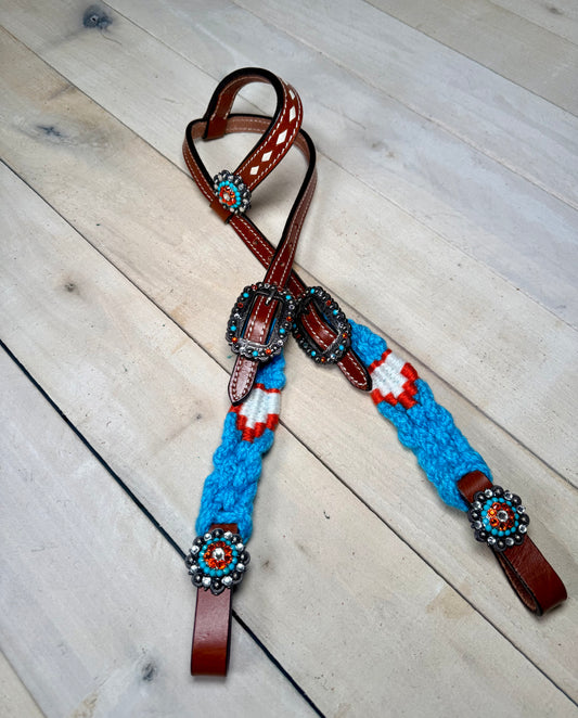 Citrus Sea Teal and Orange Woven Beaded Concho Tack Set