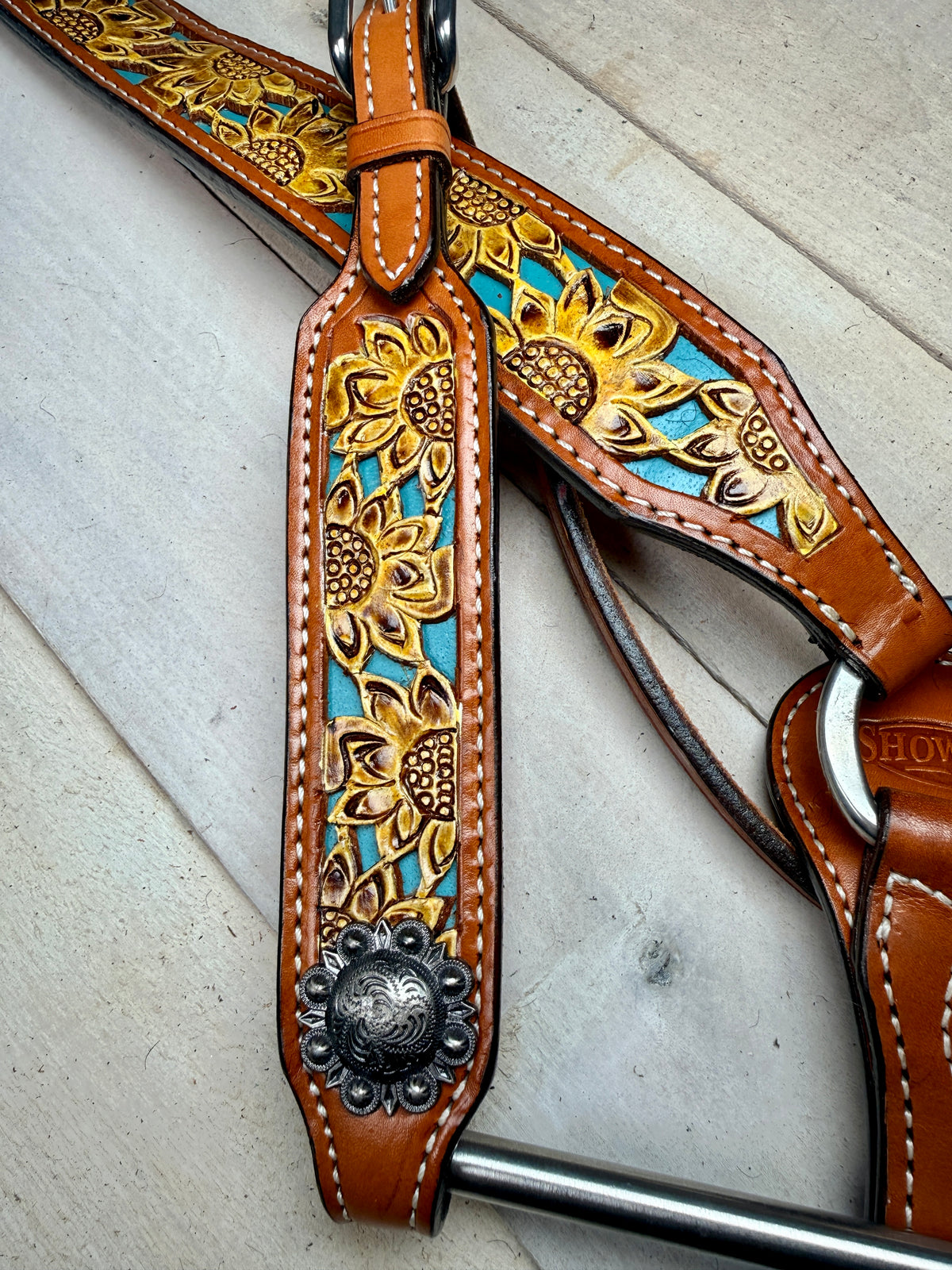 Painted Sunflower Cutout with Teal Underlay Tack Set
