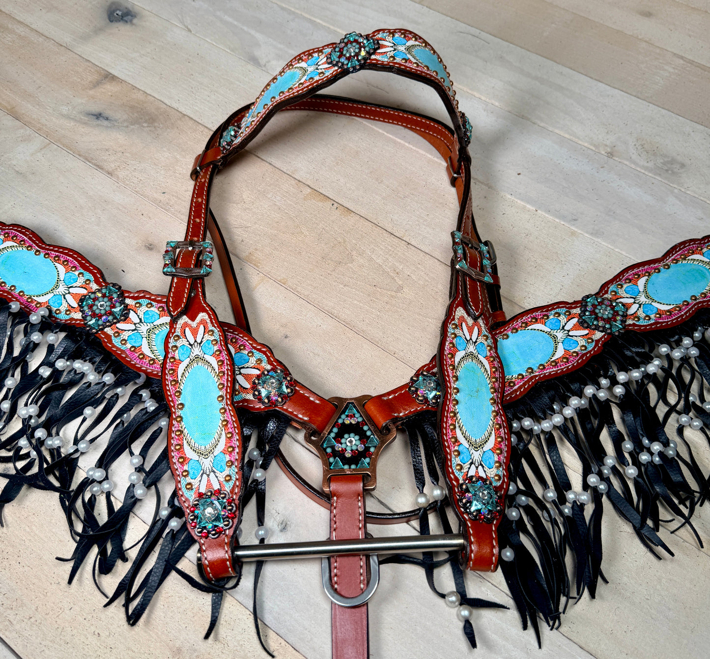 Western Mirage Copper Studded Pearl Fringe Tack Set