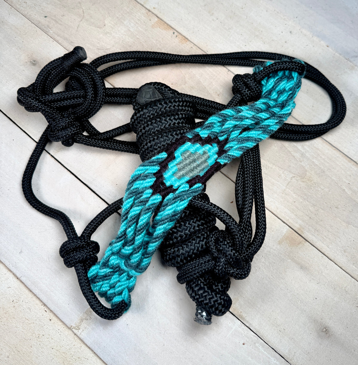 Woven Wool Teal Gray and Black Nylon Cowboy Knot Halter