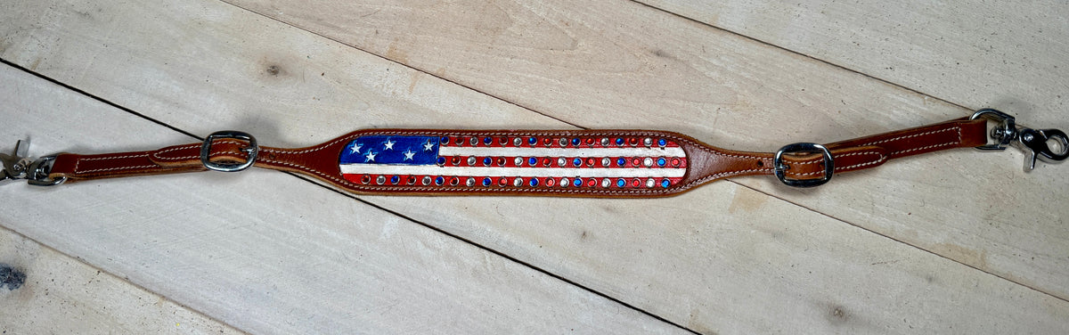American Flag Crystal Studded Wither Strap