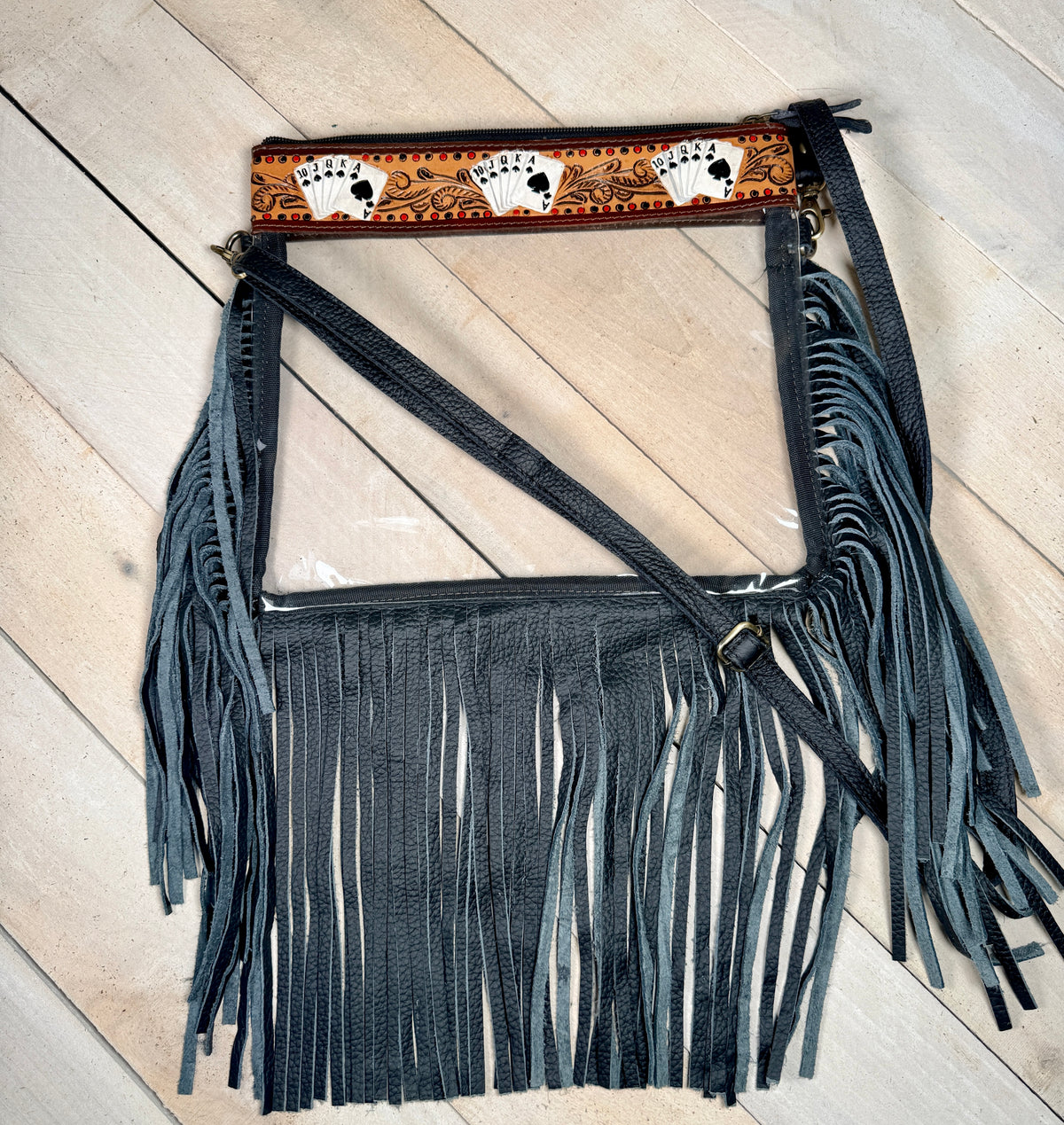 Clear Royal Flush Fringe Crossbody Bag
