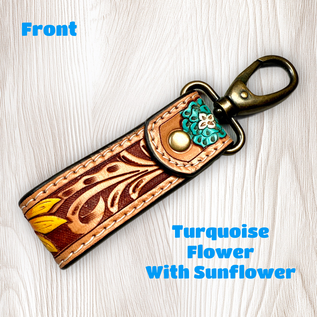 Tooled Leather Tab Key Fob