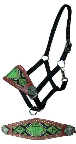 lime beaded bronc halter