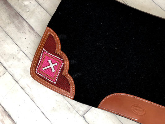 Pink Cross Beaded Inset Felt 1” Saddle Pad