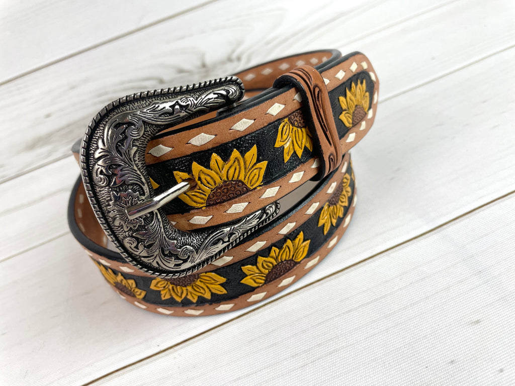 Sunflower White Buckstitch Leather Woman's Belt – Cowgirl Barn & Tack