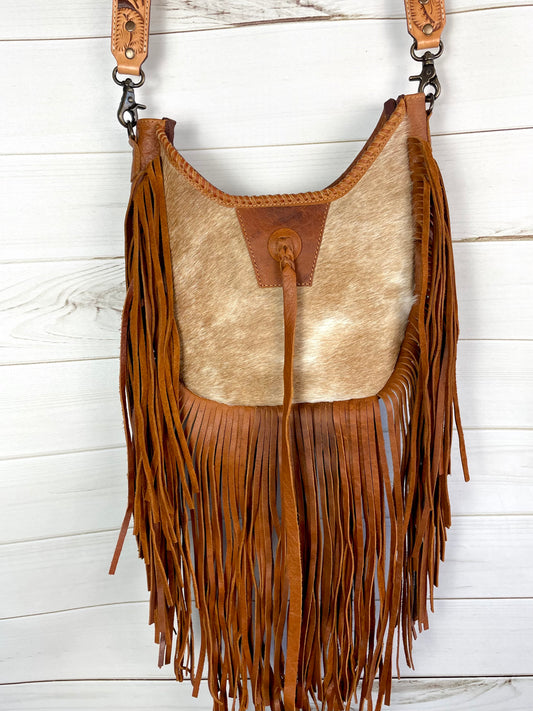 Tan Boho Crossbody Style Long Fringe Bag