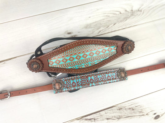 Teal And Brown Aztec Pattern Bronc Halter
