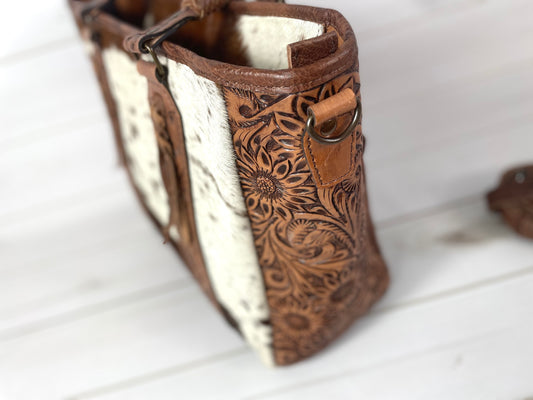 Showstopper Hide & Sunflower Tooled Handbag