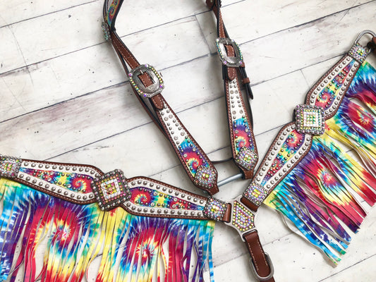 CLEARANCE! White Tie Dye Rainbow Fringe Set