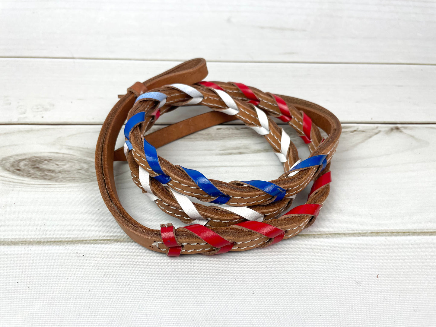 Red White and Blue Laced Leather Over Under Whip
