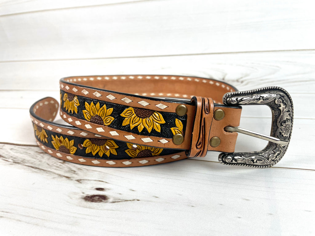 Western Tooled Hand Finished Sunflower And Buckstitch  display picture 1