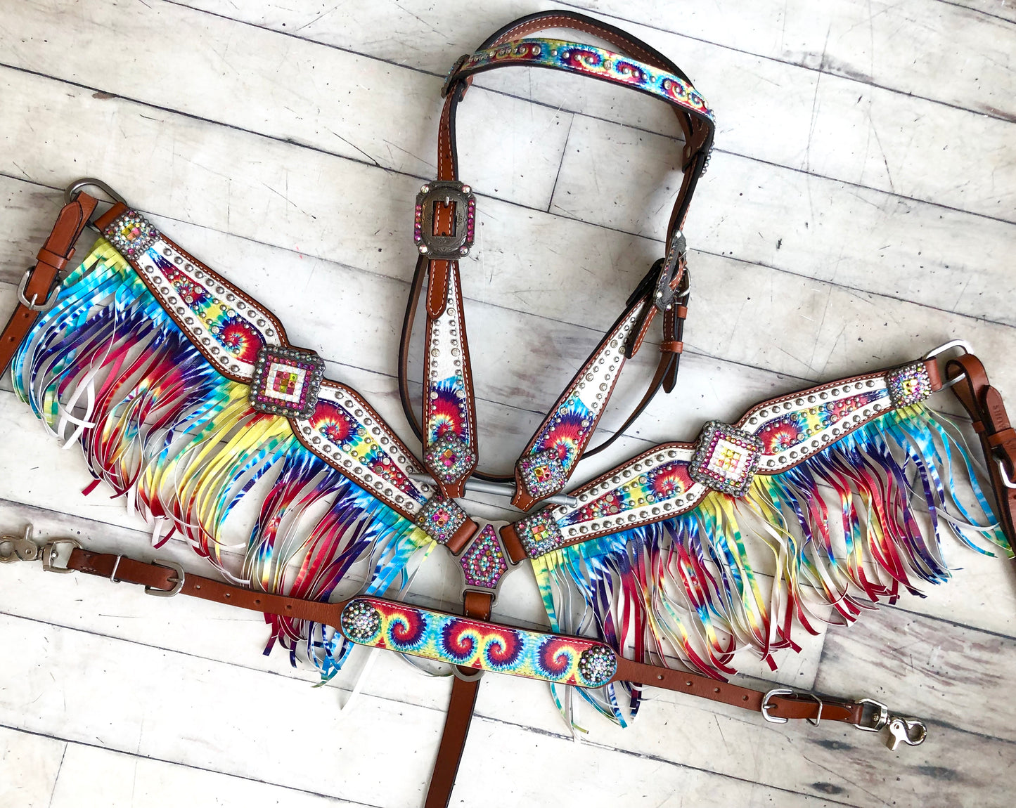 CLEARANCE! White Tie Dye Rainbow Fringe Set