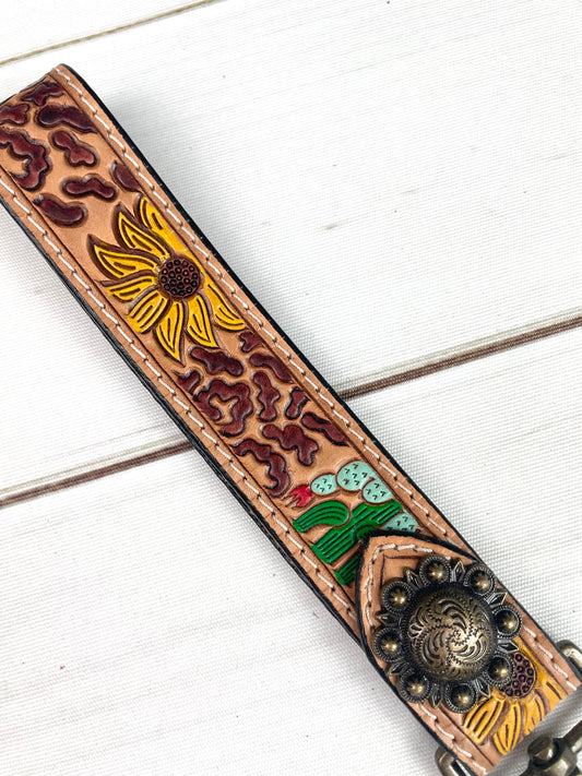 Desert Leopard Tooled Wristlet Leather Keychain