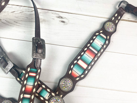 Dark Brown Leather Serape Inset Tack Set