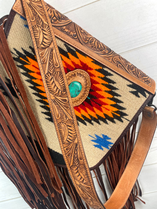 CLEARANCE! Sunset Diamond Wool Pattern Flap on Leather Crossbody Bag