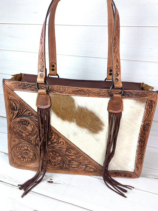 Tooled Border and Handle Hide Swatch Large Bag
