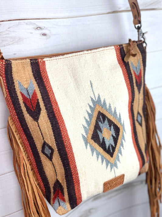 Large Churro Tan & Grey Wool Serape Handbag