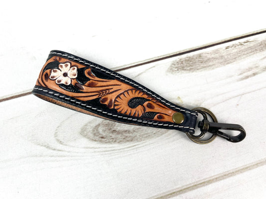 Wide Tooled Leather Key Fobs