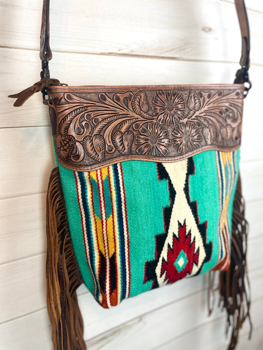Sonora Bold Turquoise, Yellow, Orange, Red Wool Handbag