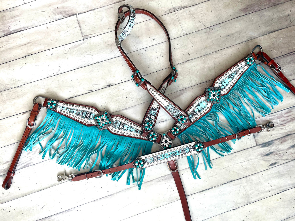 Arctic Design Teal Fringe Tack Set Cowgirl Barn & Tack