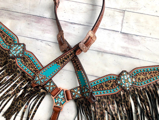 Teal Metallic Cheetah Fringe Tack Set