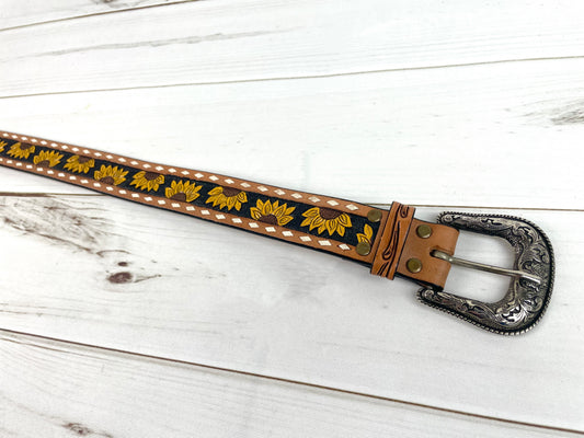 Sunflower White Buckstitch Leather Woman’s Belt