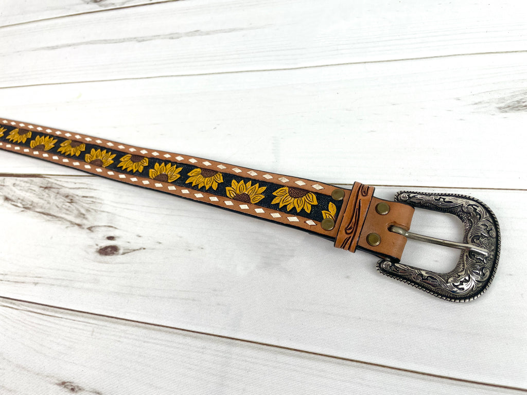 Sunflower White Buckstitch Leather Woman's Belt – Cowgirl Barn & Tack