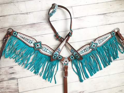 Ride in Style: Why Barrel Racers Love the Arctic Design Teal Fringe Tack Set