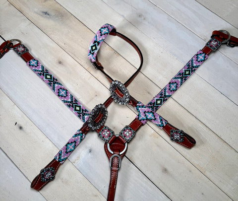 Pastel Lavender, Pink and Turquoise Beaded Tack set