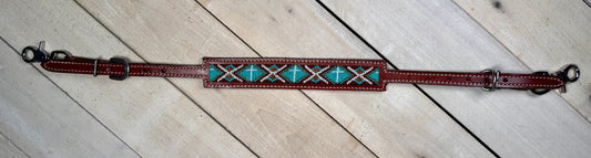 Teal and Brown Cross Beaded Wither Strap